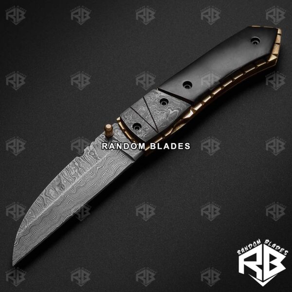 Black Horn Pocket Knife – Damascus Steel Folding Knife – Random Blades
