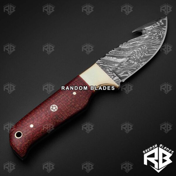 Best Damascus Steel Gut Hook Knife – Fixed Blade Hunting Knife – Random Blades