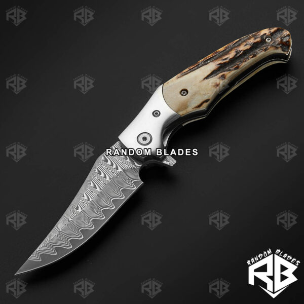 Best Damascus Steel Pocket Knife – Best Deer Horn Folding Knife – Random Blades